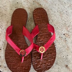 Worn twice!  Tory Burch flip flops in red and size 8